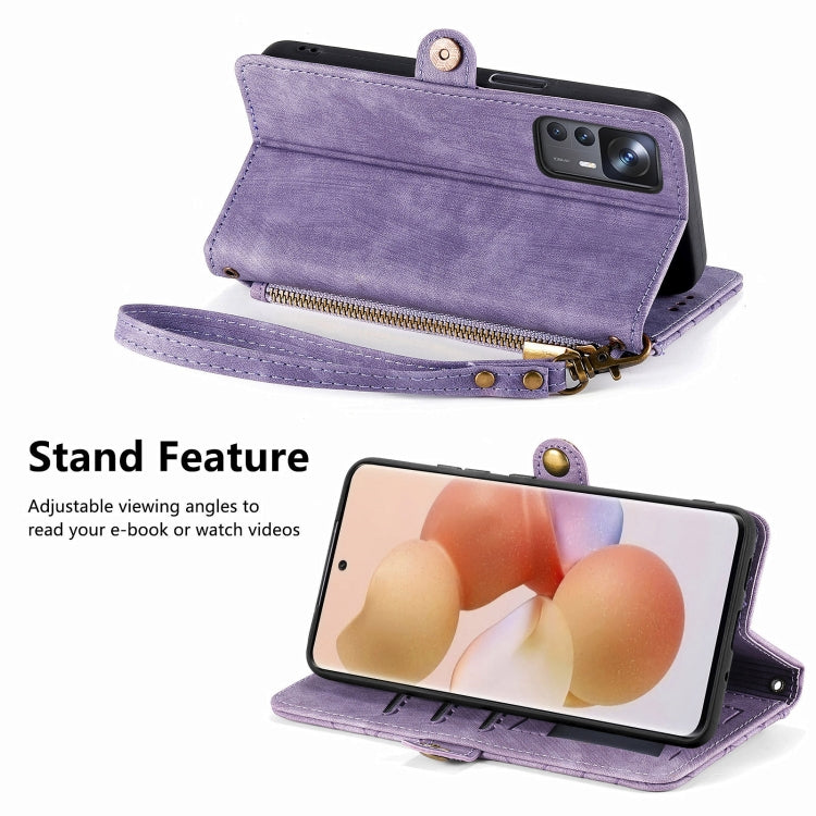 For Xiaomi 13 Geometric Zipper Wallet Side Buckle Leather Phone Case(Purple) - 13 Cases by PMC TechLife | Online Shopping South Africa | PMC TechLife | Buy Now Pay Later Mobicred