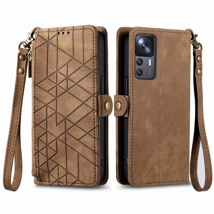 For Xiaomi 13 Pro Geometric Zipper Wallet Side Buckle Leather Phone Case(Brown) - Xiaomi Cases by PMC TechLife | Online Shopping South Africa | PMC TechLife | Buy Now Pay Later Mobicred