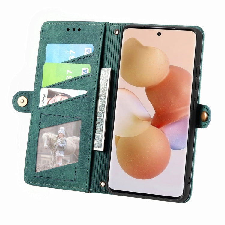 For Xiaomi 13 Lite Geometric Zipper Wallet Side Buckle Leather Phone Case(Green) - free shipping - PMC TechLife - Order now!