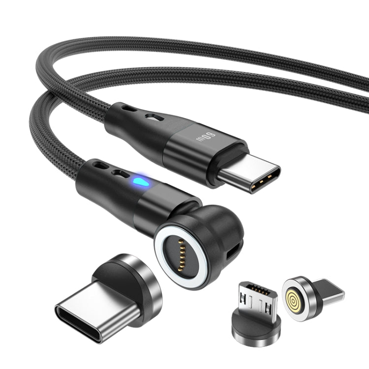 ENKAY PD60W Type-C to Type-C / 8 Pin / Micro USB Magnetic 540 Degrees Rotating Fast Charging Cable, Length:2m(Black) - free shipping - PMC Jewellery - Order now!