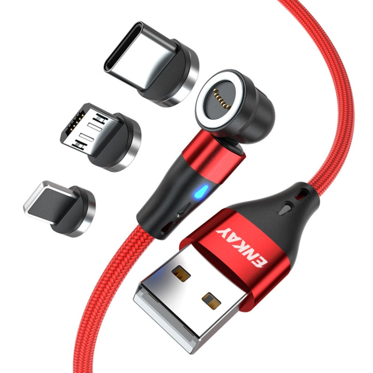 ENKAY 3 in 1 3A USB to Type-C / 8 Pin / Micro USB Magnetic 540 Degrees Rotating Fast Charging Cable, Length:2m(Red) - free shipping - PMC Jewellery - Order now!