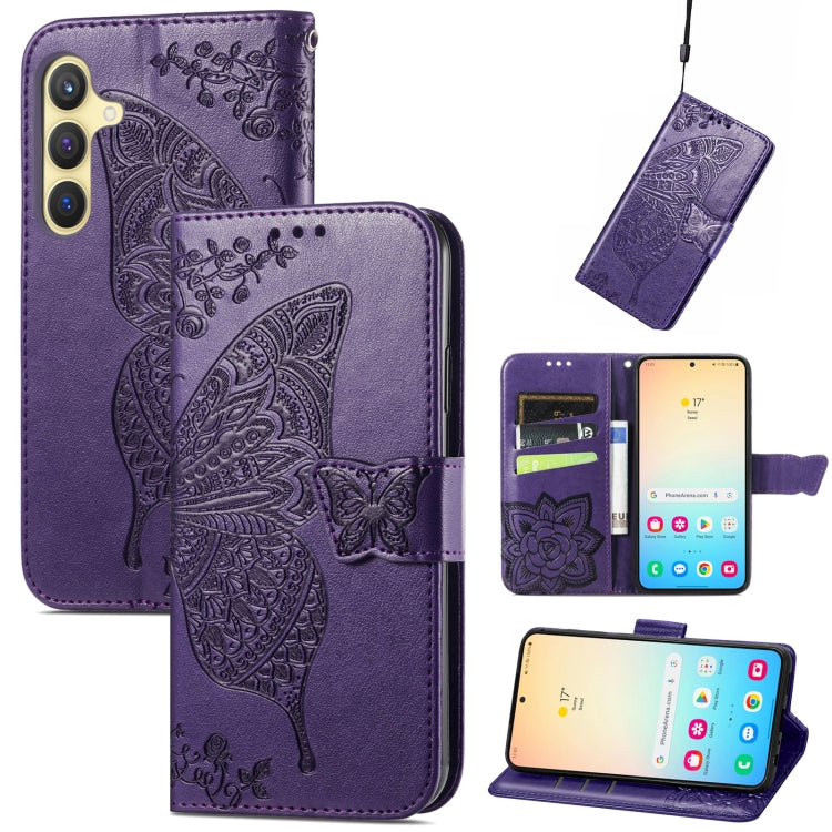 For Samsung Galaxy S24 5G Butterfly Love Flower Embossed Leather Phone Case(Dark Purple) - Galaxy S24 5G Cases by PMC TechLife | Online Shopping South Africa | PMC TechLife