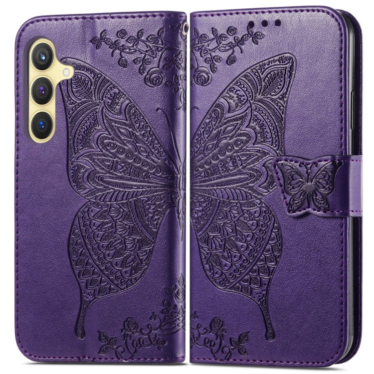 For Samsung Galaxy S24 5G Butterfly Love Flower Embossed Leather Phone Case(Dark Purple) - Galaxy S24 5G Cases by PMC TechLife | Online Shopping South Africa | PMC TechLife
