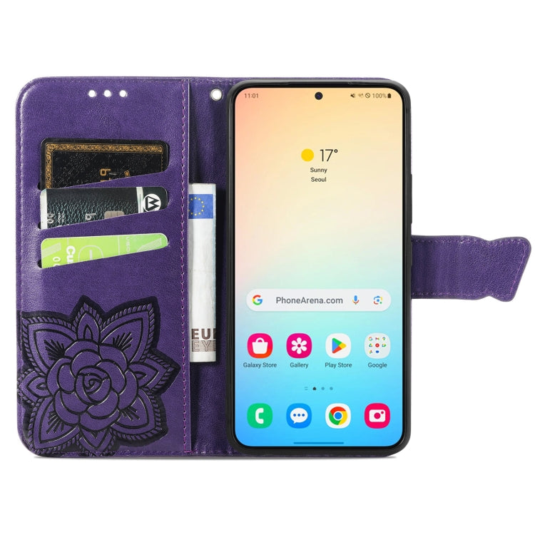 For Samsung Galaxy S24 5G Butterfly Love Flower Embossed Leather Phone Case(Dark Purple) - Galaxy S24 5G Cases by PMC TechLife | Online Shopping South Africa | PMC TechLife