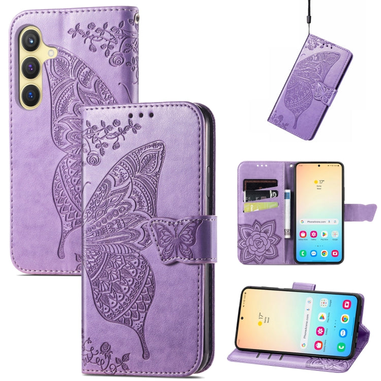 For Samsung Galaxy S24 5G Butterfly Love Flower Embossed Leather Phone Case(Light Purple) - Galaxy S24 5G Cases by PMC TechLife | Online Shopping South Africa | PMC TechLife