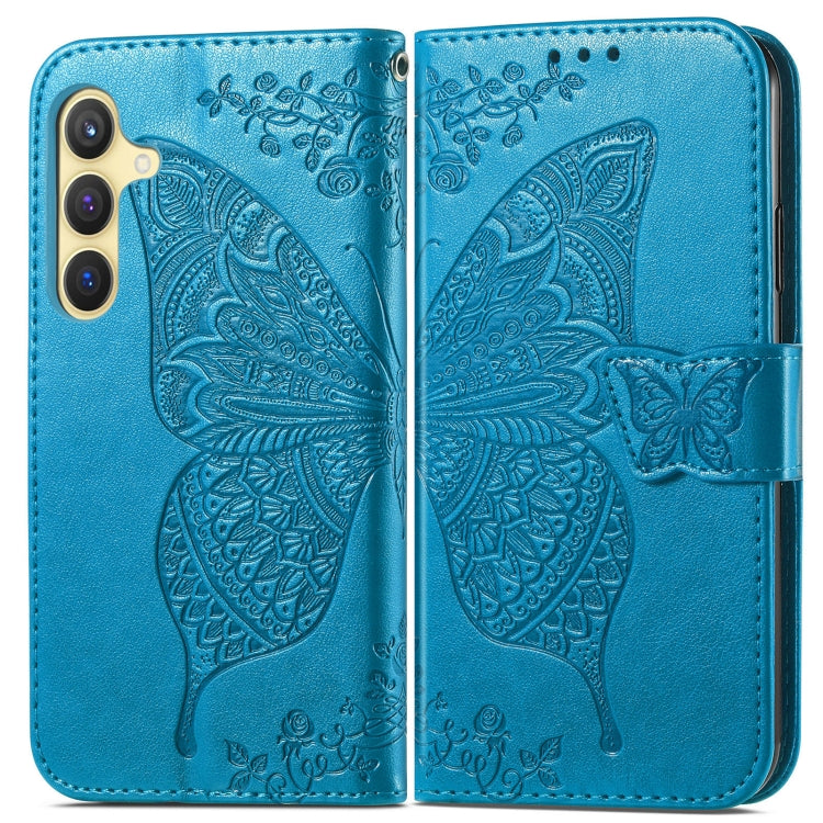 For Samsung Galaxy S24+ 5G Butterfly Love Flower Embossed Leather Phone Case(Blue) - Galaxy S24+ 5G Cases by PMC TechLife | Online Shopping South Africa | PMC TechLife
