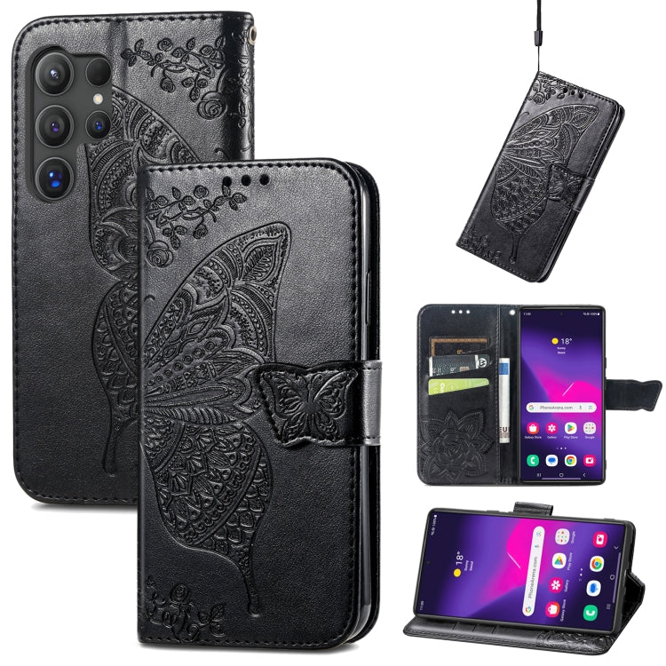 For Samsung Galaxy S24 Ultra 5G Butterfly Love Flower Embossed Leather Phone Case(Black) - Galaxy S24 Ultra 5G Cases by PMC TechLife | Online Shopping South Africa | PMC TechLife