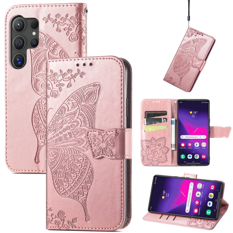 For Samsung Galaxy S24 Ultra 5G Butterfly Love Flower Embossed Leather Phone Case(Rose Gold) - Galaxy S24 Ultra 5G Cases by PMC TechLife | Online Shopping South Africa | PMC TechLife