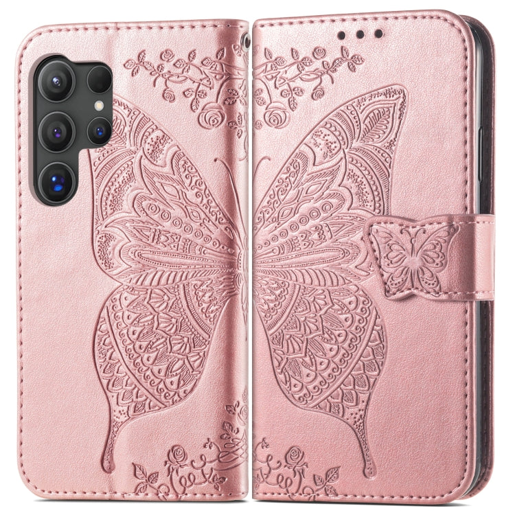 For Samsung Galaxy S24 Ultra 5G Butterfly Love Flower Embossed Leather Phone Case(Rose Gold) - Galaxy S24 Ultra 5G Cases by PMC TechLife | Online Shopping South Africa | PMC TechLife