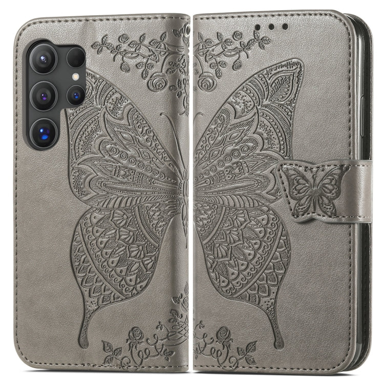 For Samsung Galaxy S24 Ultra 5G Butterfly Love Flower Embossed Leather Phone Case(Gray) - Galaxy S24 Ultra 5G Cases by PMC TechLife | Online Shopping South Africa | PMC TechLife