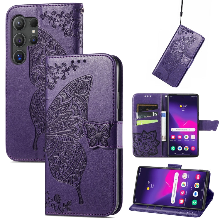 For Samsung Galaxy S24 Ultra 5G Butterfly Love Flower Embossed Leather Phone Case(Dark Purple) - Galaxy S24 Ultra 5G Cases by PMC TechLife | Online Shopping South Africa | PMC TechLife