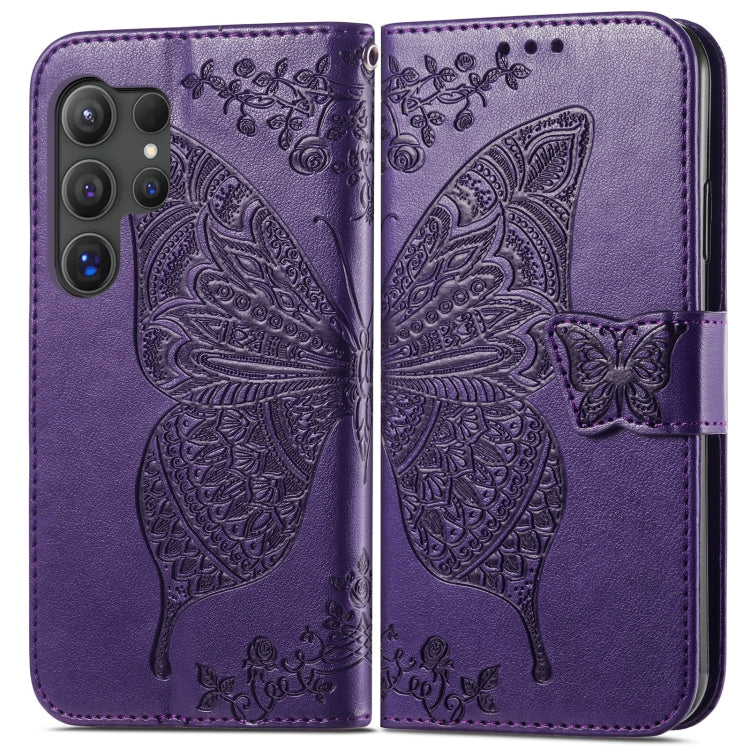 For Samsung Galaxy S24 Ultra 5G Butterfly Love Flower Embossed Leather Phone Case(Dark Purple) - Galaxy S24 Ultra 5G Cases by PMC TechLife | Online Shopping South Africa | PMC TechLife