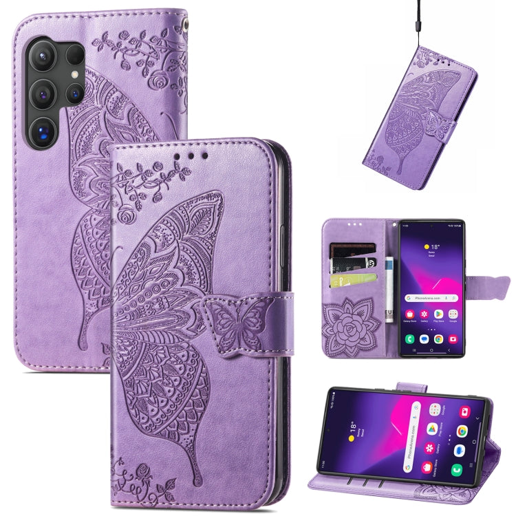 For Samsung Galaxy S24 Ultra 5G Butterfly Love Flower Embossed Leather Phone Case(Light Purple) - Galaxy S24 Ultra 5G Cases by PMC TechLife | Online Shopping South Africa | PMC TechLife