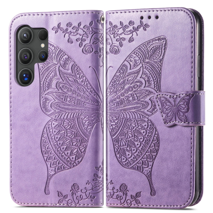 For Samsung Galaxy S24 Ultra 5G Butterfly Love Flower Embossed Leather Phone Case(Light Purple) - Galaxy S24 Ultra 5G Cases by PMC TechLife | Online Shopping South Africa | PMC TechLife