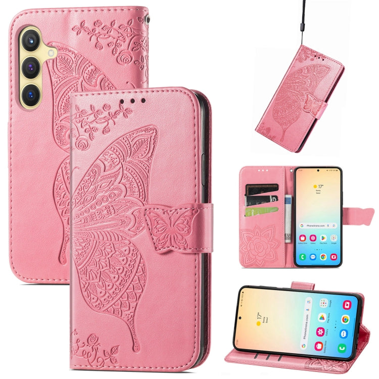 For Samsung Galaxy S25 5G Butterfly Love Flower Embossed Leather Phone Case(Pink) - Galaxy S25 5G Cases by PMC Jewellery | Online Shopping South Africa | PMC Jewellery | Buy Now Pay Later Mobicred