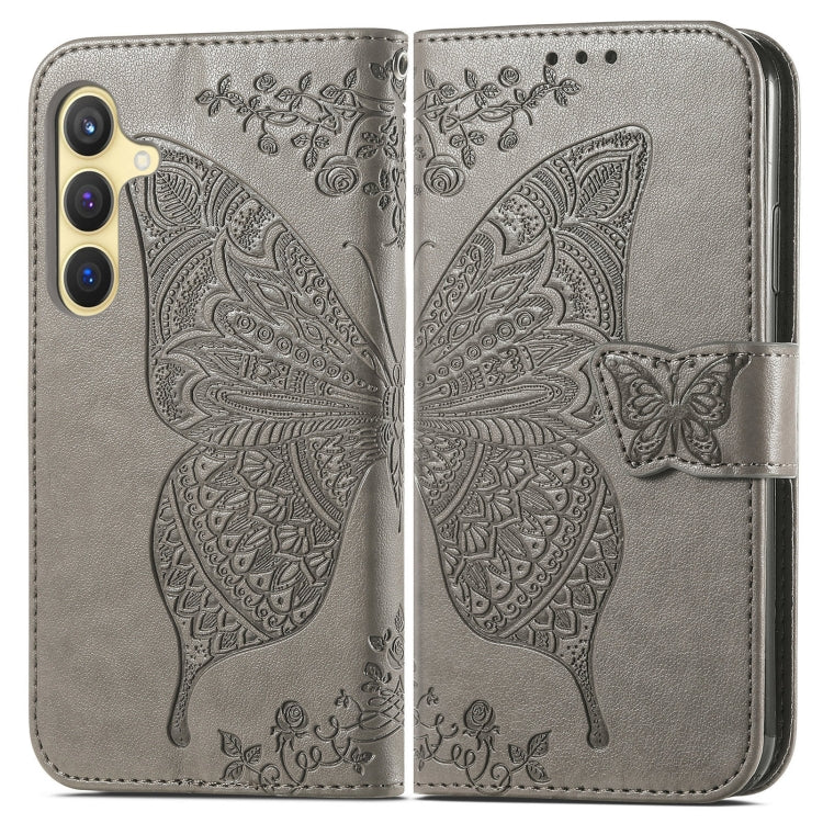 For Samsung Galaxy S25+ 5G Butterfly Love Flower Embossed Leather Phone Case(Gray) - free shipping - PMC Jewellery - Order now!