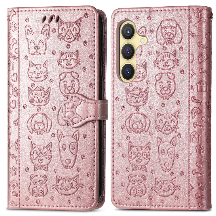 For Samsung Galaxy S25 5G Cat and Dog Embossed Leather Phone Case(Rose Gold) - Galaxy S25 5G Cases by PMC Jewellery | Online Shopping South Africa | PMC Jewellery | Buy Now Pay Later Mobicred