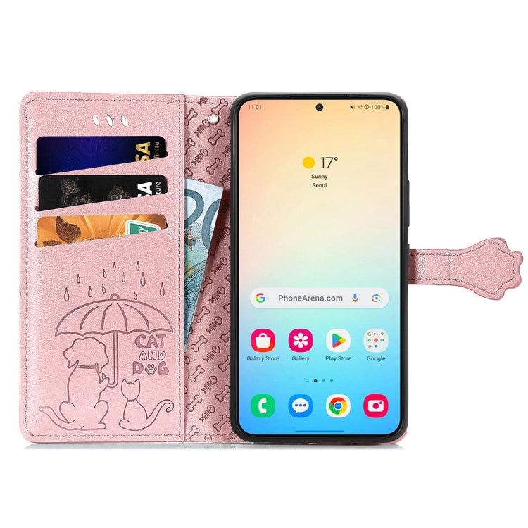 For Samsung Galaxy S25 5G Cat and Dog Embossed Leather Phone Case(Rose Gold) - Galaxy S25 5G Cases by PMC Jewellery | Online Shopping South Africa | PMC Jewellery | Buy Now Pay Later Mobicred