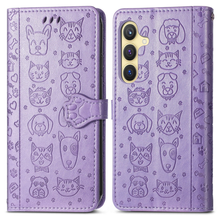 For Samsung Galaxy S25+ 5G Cat and Dog Embossed Leather Phone Case(Purple) - Galaxy S25+ 5G Cases by PMC Jewellery | Online Shopping South Africa | PMC Jewellery | Buy Now Pay Later Mobicred