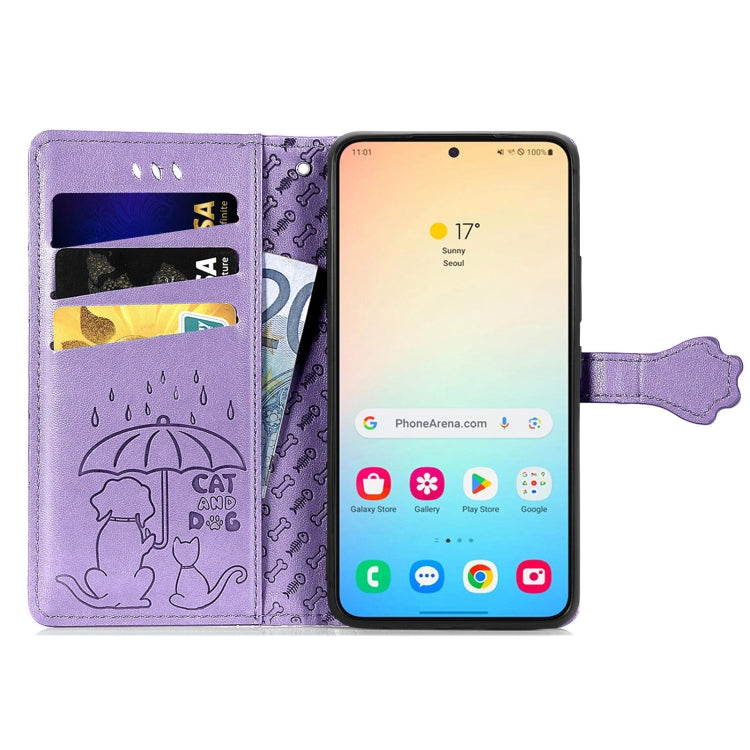 For Samsung Galaxy S25+ 5G Cat and Dog Embossed Leather Phone Case(Purple) - Galaxy S25+ 5G Cases by PMC Jewellery | Online Shopping South Africa | PMC Jewellery | Buy Now Pay Later Mobicred