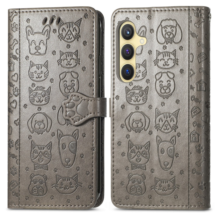 For Samsung Galaxy S25+ 5G Cat and Dog Embossed Leather Phone Case(Gray) - Galaxy S25+ 5G Cases by PMC Jewellery | Online Shopping South Africa | PMC Jewellery | Buy Now Pay Later Mobicred