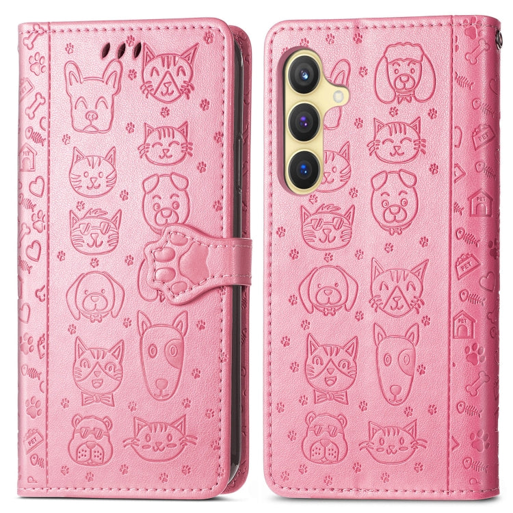 For Samsung Galaxy S25 Ultra 5G Cat and Dog Embossed Leather Phone Case(Pink) - Galaxy S25 Ultra 5G Cases by PMC Jewellery | Online Shopping South Africa | PMC Jewellery | Buy Now Pay Later Mobicred