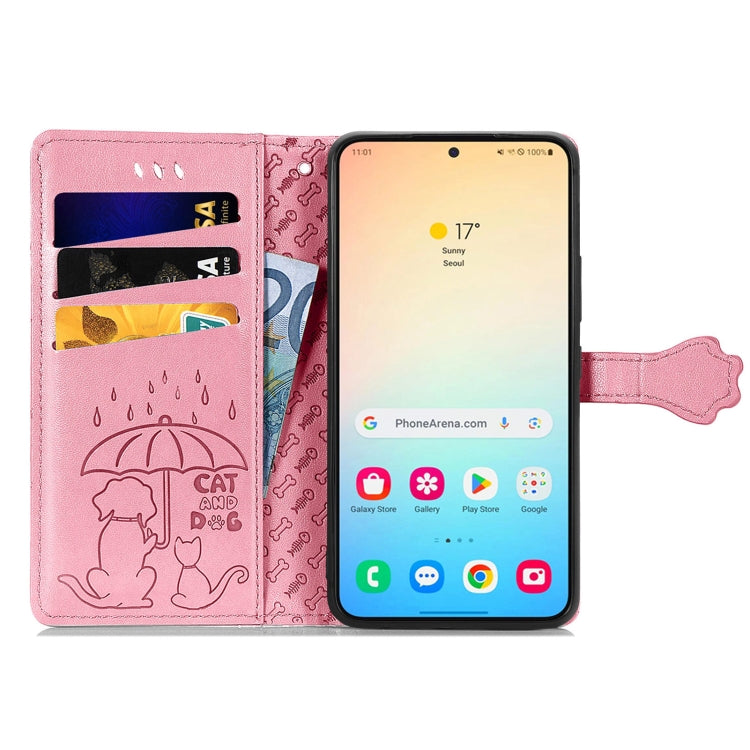For Samsung Galaxy S25 Ultra 5G Cat and Dog Embossed Leather Phone Case(Pink) - Galaxy S25 Ultra 5G Cases by PMC Jewellery | Online Shopping South Africa | PMC Jewellery | Buy Now Pay Later Mobicred