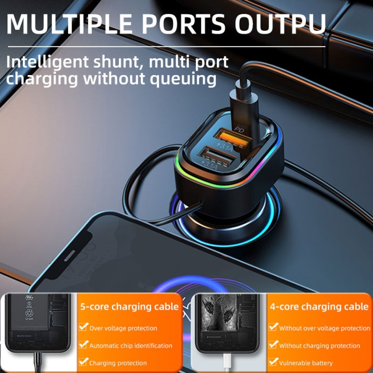 K5 With 3-in-1 Charging Cable Dual USB + 1 Type-C PD Phone Fast Charging Adapter Car Charger - Car Charger by PMC TechLife | Online Shopping South Africa | PMC TechLife | Buy Now Pay Later Mobicred