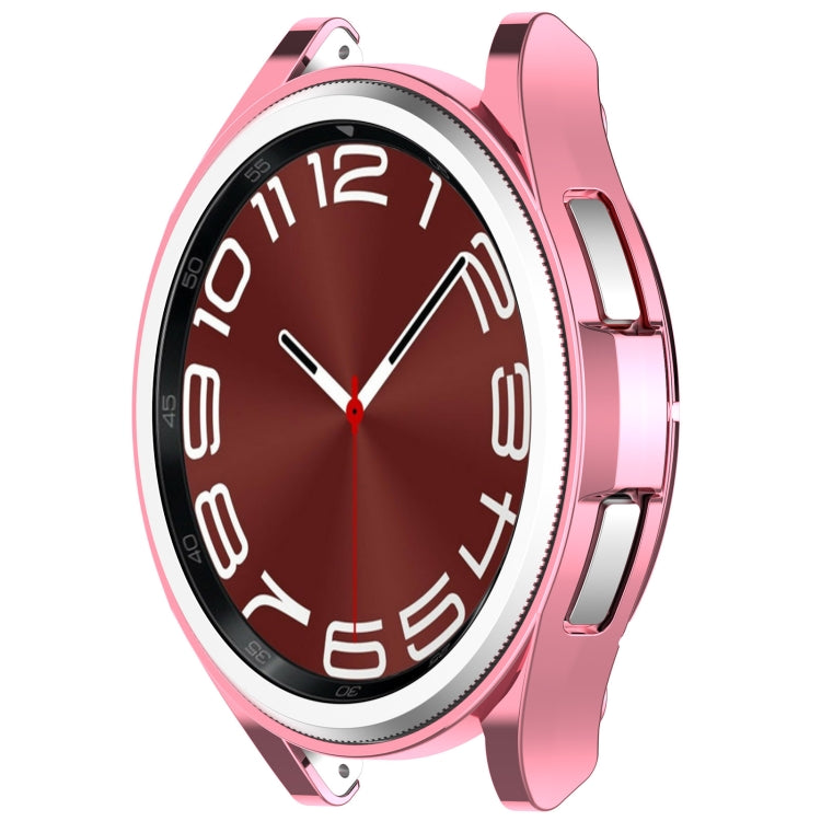 For Samsung Galaxy Watch6 Classic 43mm Electroplated TPU Half Pack Hollow Watch Protective Case(Pink) - Watch Cases by PMC TechLife | Online Shopping South Africa | PMC TechLife
