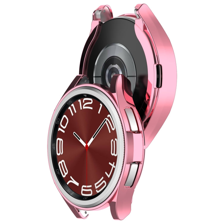 For Samsung Galaxy Watch6 Classic 43mm Electroplated TPU Half Pack Hollow Watch Protective Case(Pink) - Watch Cases by PMC TechLife | Online Shopping South Africa | PMC TechLife