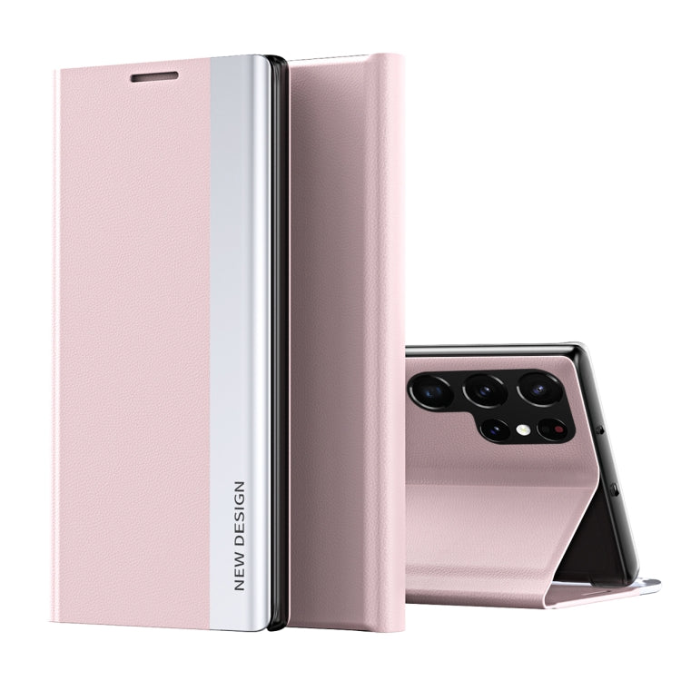 For Samsung Galaxy S24 Ultra 5G Side Electroplated Adsorption Leather Phone Case(Pink) - Galaxy S24 Ultra 5G Cases by PMC TechLife | Online Shopping South Africa | PMC TechLife