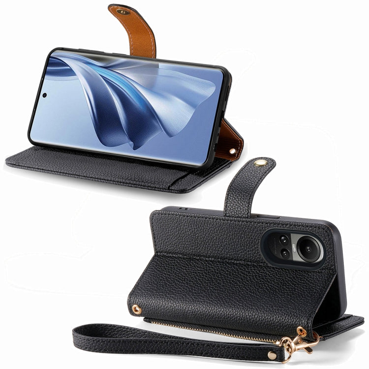 For OPPO Reno10 / 10 Pro Global Love Zipper Lanyard Leather Phone Case(Black) - OPPO Cases by PMC TechLife | Online Shopping South Africa | PMC TechLife