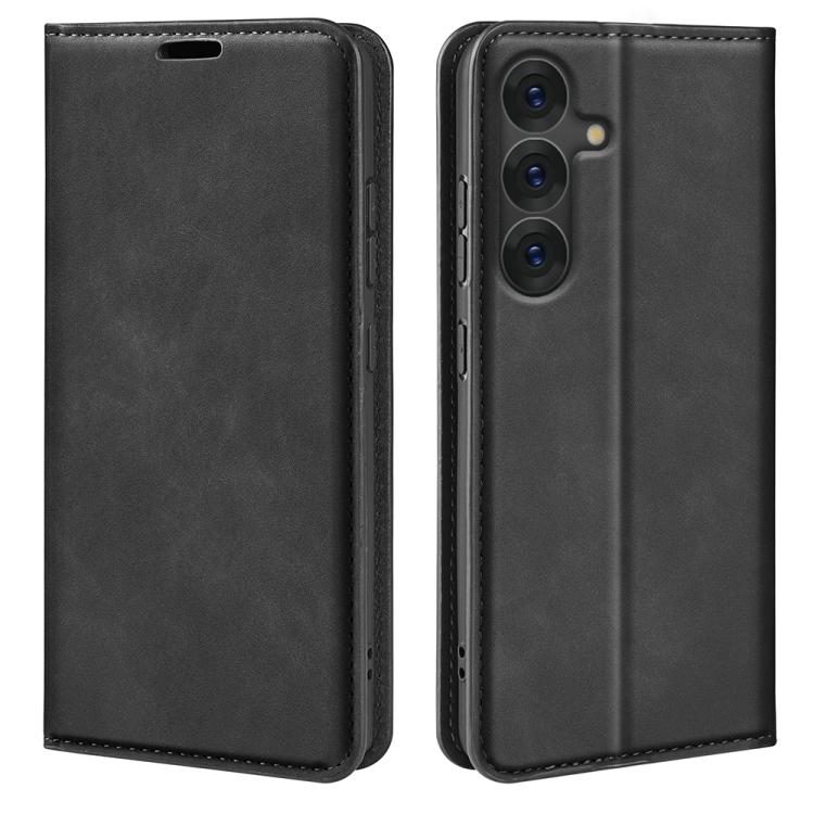 For Samsung Galaxy S25 5G Retro-skin Magnetic Suction Leather Phone Case(Black) - Galaxy S25 5G Cases by PMC Jewellery | Online Shopping South Africa | PMC Jewellery | Buy Now Pay Later Mobicred