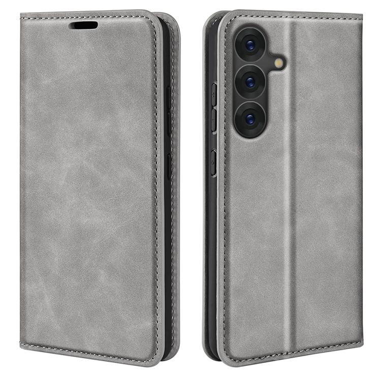 For Samsung Galaxy S25 5G Retro-skin Magnetic Suction Leather Phone Case(Grey) - Galaxy S25 5G Cases by PMC Jewellery | Online Shopping South Africa | PMC Jewellery | Buy Now Pay Later Mobicred