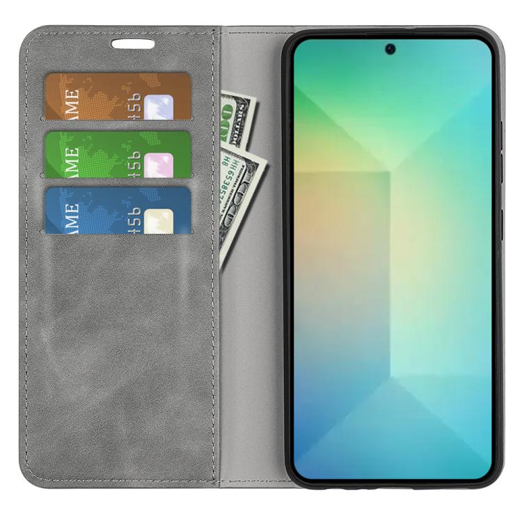 For Samsung Galaxy S25 5G Retro-skin Magnetic Suction Leather Phone Case(Grey) - Galaxy S25 5G Cases by PMC Jewellery | Online Shopping South Africa | PMC Jewellery | Buy Now Pay Later Mobicred