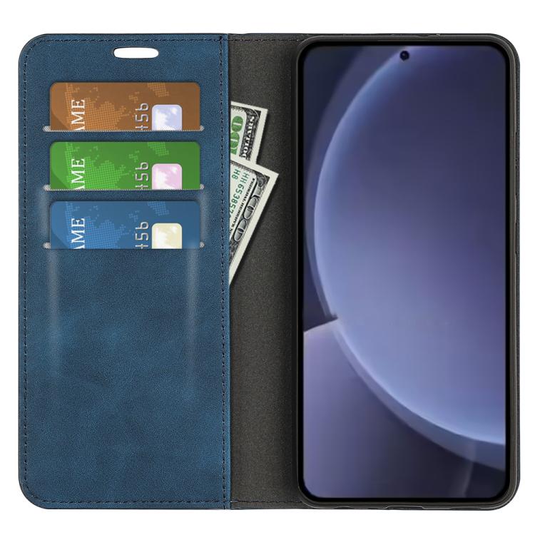 For Samsung Galaxy S25+ 5G Retro-skin Magnetic Suction Leather Phone Case(Dark Blue) - free shipping - PMC Jewellery - Order now!