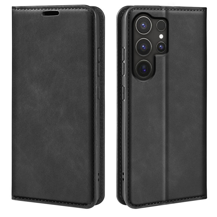 For Samsung Galaxy S25 Ultra 5G Retro-skin Magnetic Suction Leather Phone Case(Black) - Galaxy S25 Ultra 5G Cases by PMC Jewellery | Online Shopping South Africa | PMC Jewellery | Buy Now Pay Later Mobicred