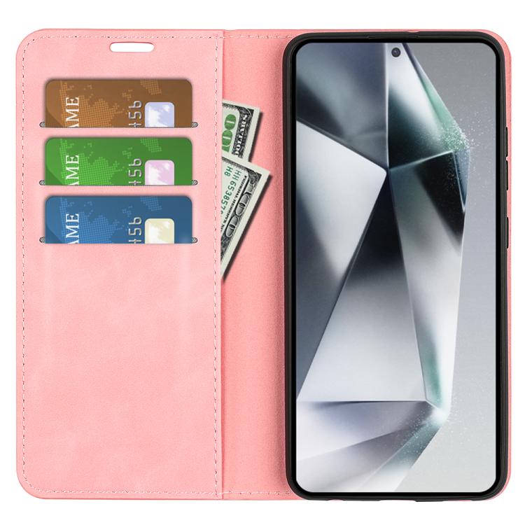 For Samsung Galaxy S25 Ultra 5G Retro-skin Magnetic Suction Leather Phone Case(Pink) - Galaxy S25 Ultra 5G Cases by PMC Jewellery | Online Shopping South Africa | PMC Jewellery | Buy Now Pay Later Mobicred