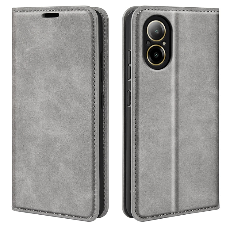 For Realme C67 4G Retro-skin Magnetic Suction Leather Phone Case(Grey) - C67 Cases by PMC TechLife | Online Shopping South Africa | PMC TechLife | Buy Now Pay Later Mobicred