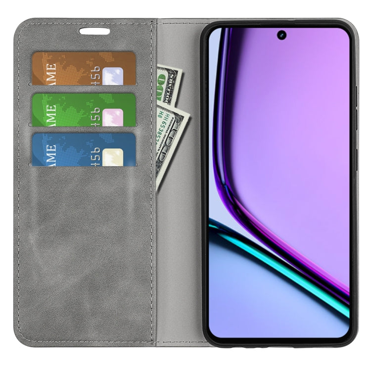 For Realme C67 4G Retro-skin Magnetic Suction Leather Phone Case(Grey) - C67 Cases by PMC TechLife | Online Shopping South Africa | PMC TechLife | Buy Now Pay Later Mobicred