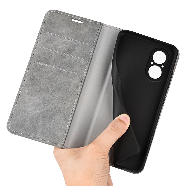 For Realme C67 4G Retro-skin Magnetic Suction Leather Phone Case(Grey) - C67 Cases by PMC TechLife | Online Shopping South Africa | PMC TechLife | Buy Now Pay Later Mobicred