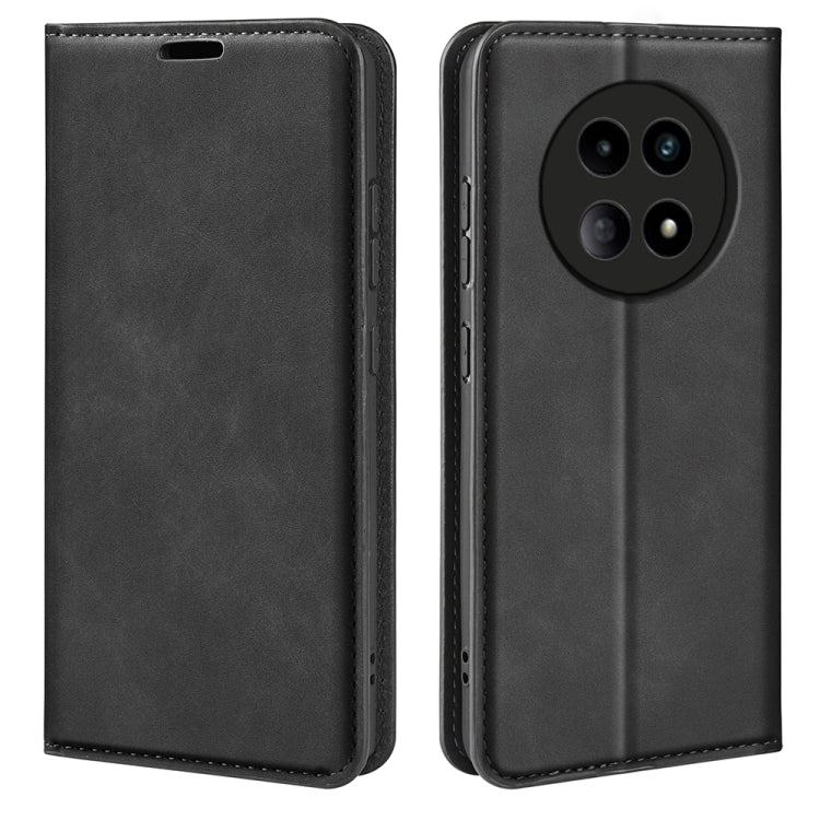For Realme 12 5G Retro-skin Magnetic Suction Leather Phone Case(Black) - Realme Cases by PMC TechLife | Online Shopping South Africa | PMC TechLife | Buy Now Pay Later Mobicred