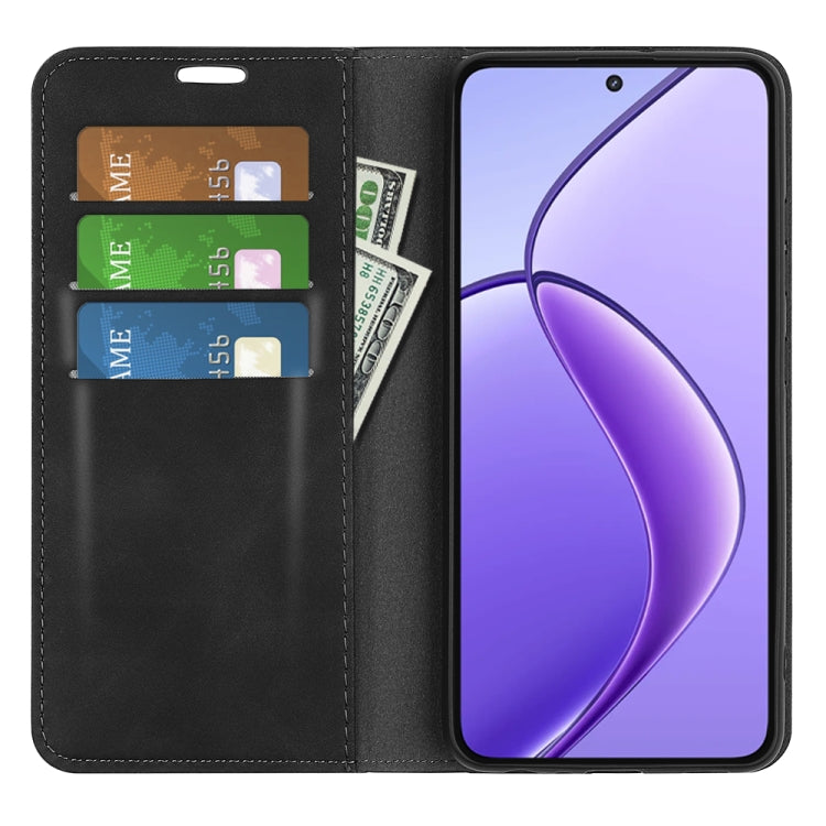For Realme 12 5G Retro-skin Magnetic Suction Leather Phone Case(Black) - Realme Cases by PMC TechLife | Online Shopping South Africa | PMC TechLife | Buy Now Pay Later Mobicred