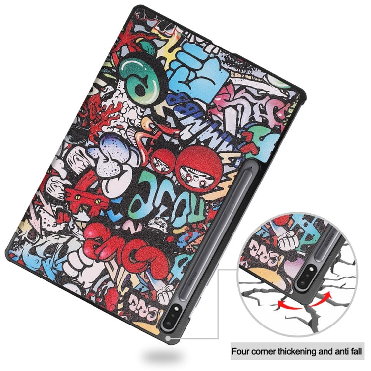 For Samsung Galaxy Tab S9+ JUNSUNMAY Custer Painted 3-Fold Stand Leather Smart Tablet Case(Graffiti) - free shipping - PMC Jewellery - Order now!