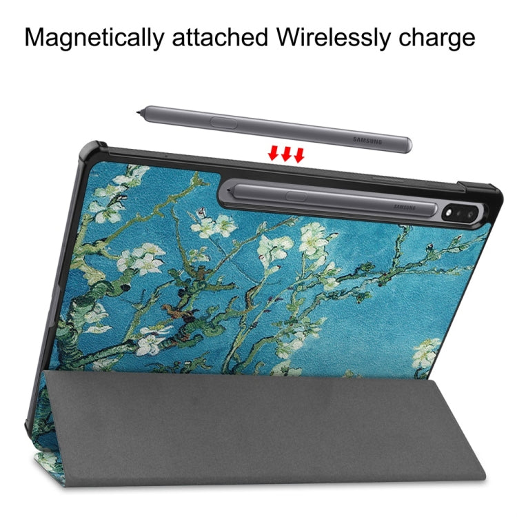 For Samsung Galaxy Tab S9+ JUNSUNMAY Custer Painted 3-Fold Stand Leather Smart Tablet Case(Apricot Flower) - free shipping - PMC Jewellery - Order now!