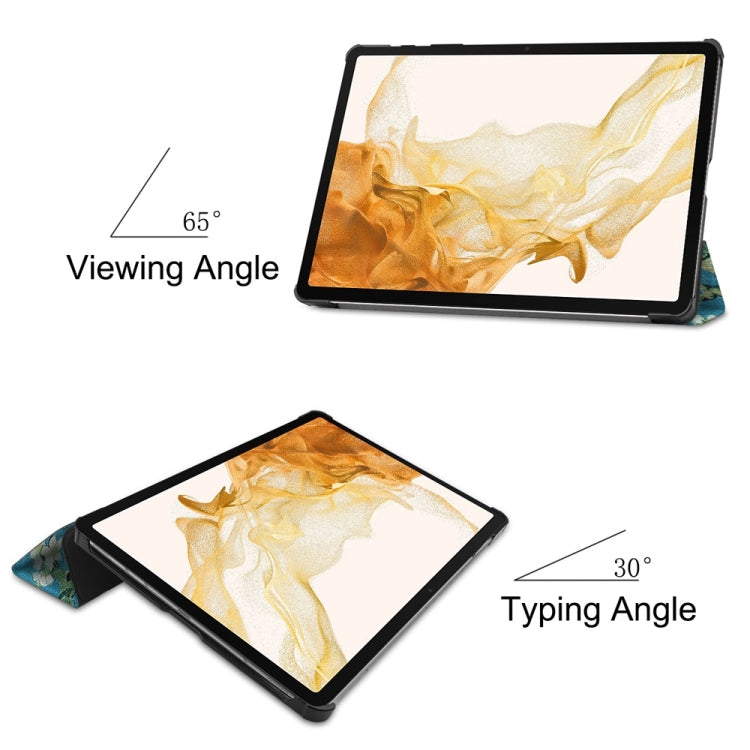 For Samsung Galaxy Tab S9+ JUNSUNMAY Custer Painted 3-Fold Stand Leather Smart Tablet Case(Apricot Flower) - free shipping - PMC Jewellery - Order now!