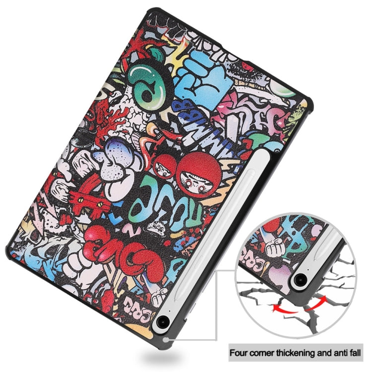 For Samsung Galaxy Tab S9 FE 10.9 JUNSUNMAY Custer Painted 3-Fold Stand Leather Smart Tablet Case(Graffiti) - free shipping - PMC Jewellery - Order now!