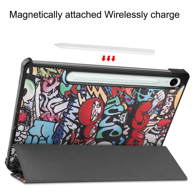 For Samsung Galaxy Tab S9 FE 10.9 JUNSUNMAY Custer Painted 3-Fold Stand Leather Smart Tablet Case(Graffiti) - free shipping - PMC Jewellery - Order now!