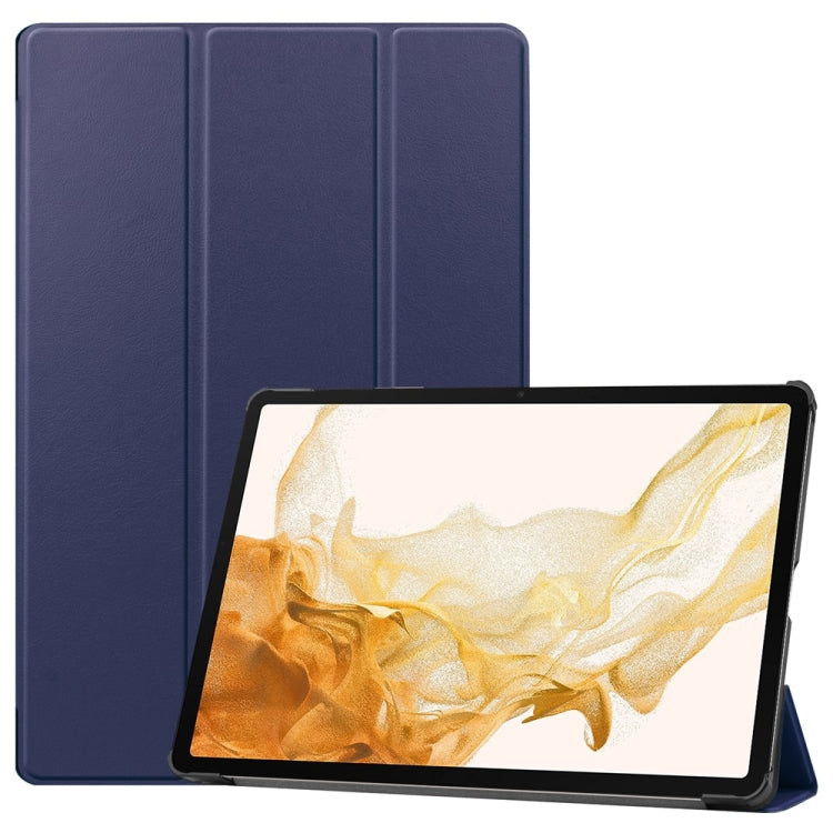For Samsung Galaxy Tab S9+ JUNSUNMAY Custer Solid Color 3-Fold Stand Leather Smart Tablet Case(Dark Blue) - free shipping - PMC Jewellery - Order now!