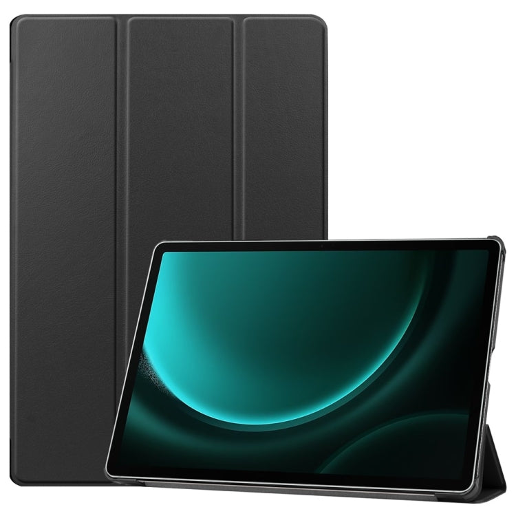 For Samsung Galaxy Tab S9 FE+ 12.4 JUNSUNMAY Custer Solid Color 3-Fold Stand Leather Smart Tablet Case(Black) - Galaxy Tab S9 FE+ by JUNSUNMAY | Online Shopping South Africa | PMC TechLife | Buy Now Pay Later Mobicred